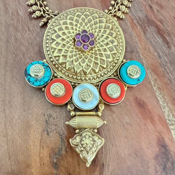Temple Fusion- The Coral Silver Necklace - Anjali