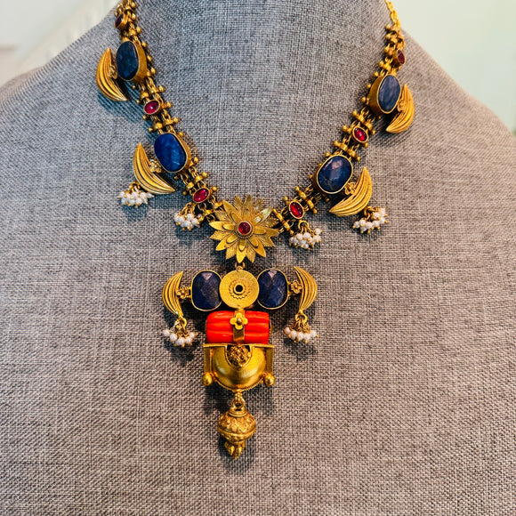 Temple Fusion - The Statement Lapis Silver Necklace - Anjali