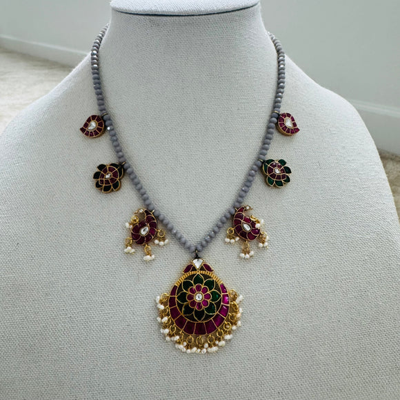 Rainbow stone and Kundan Silver Necklace - Hasini