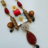Temple Fusion- The Coral and Carnelian Silver Necklace - Anjali