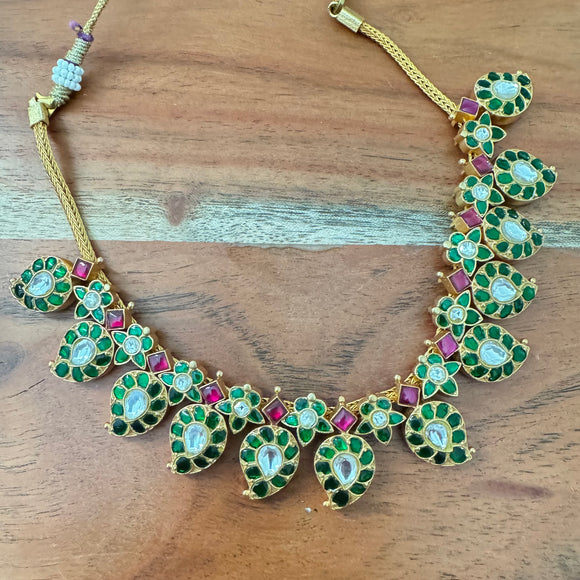 The Elegant Mango Jadau Necklace(green)- Deivanai