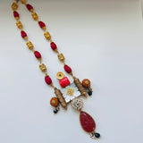 Temple Fusion- The Coral and Carnelian Silver Necklace - Anjali
