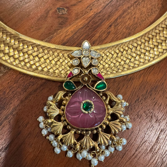 Pinnal - Temple Fusion - The Statement Silver Hasli Necklace - Anjali