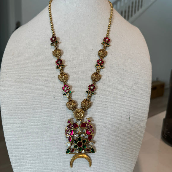 Traditional Gold Tone classic Silver Necklace - Thilaga