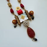 Temple Fusion- The Coral and Carnelian Silver Necklace - Anjali