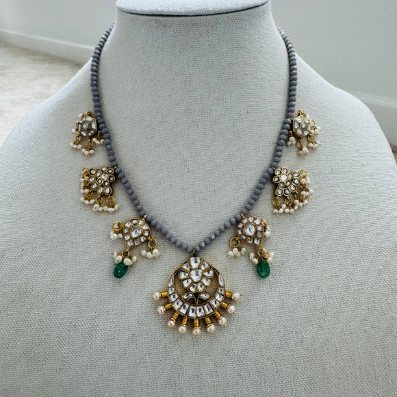 Rainbow stone and Kundan Silver Necklace - Hasini