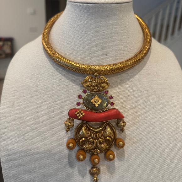 Temple Fusion- The Statement Labradorite Silver Necklace - Anjali