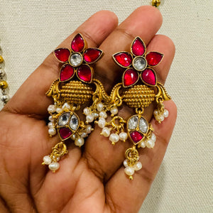 The Kundan Silver Earrings - Meena
