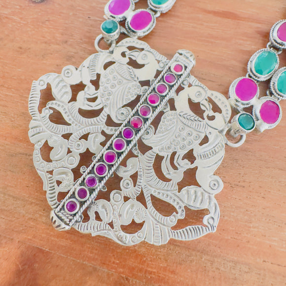 The Peacock Silver Necklace - Hamsa
