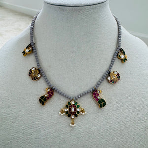 Rainbow stone and Kundan Silver Necklace - Hasini