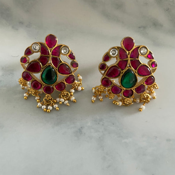 Antique Jadau Peacock Stud Earrings