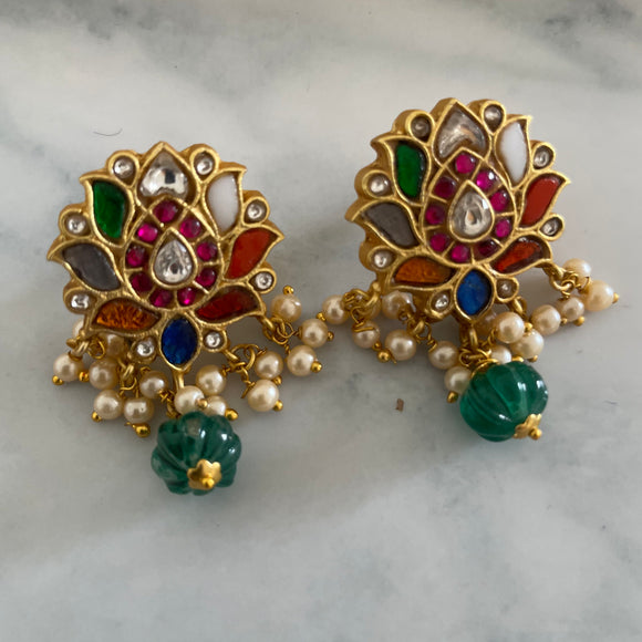 Antique Jadau Lotus Earrings