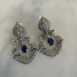 The Marcasite Blue Stone Silver Earrings