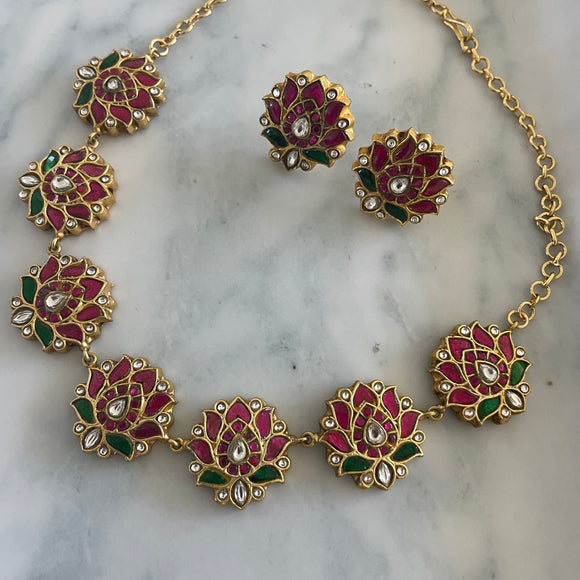 Antique Jadau  Lotus Necklace