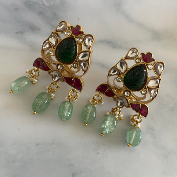 Antique Jadau Leaf Earrings