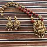 Handmade Red-Gold  Beaded Nakshi Pendant Necklace