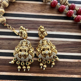 Handmade Red-Gold  Beaded Nakshi Pendant Necklace