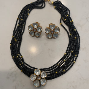 Moissanite Flower Black Thread Necklace