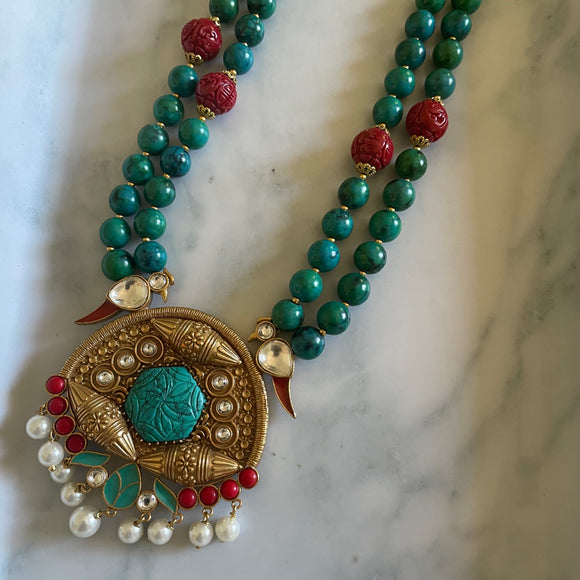 Handmade Beaded Turquoise  Statement Necklace