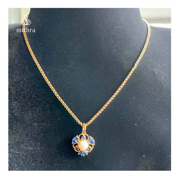 Pearl and Blue stone Pendant Set