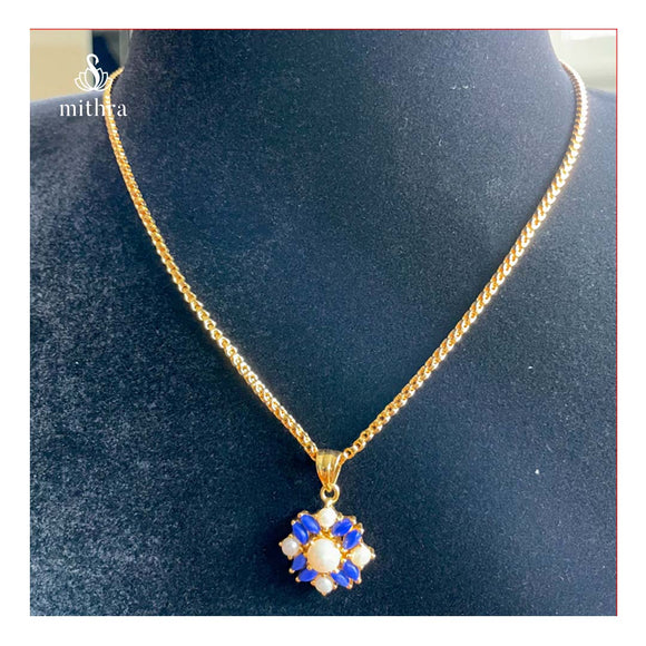 Pearl and Blue stone Pendant Set