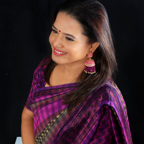 Pink Meenakari Jhumka Earrings