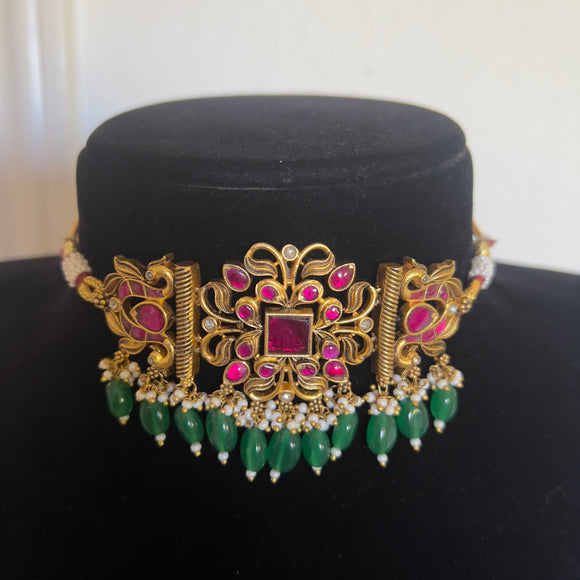 Antique Peacock Jadau Choker Necklace