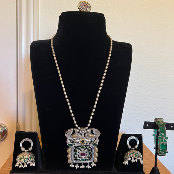 Brass Silver look-alike Necklace Combo Set - Hamsa
