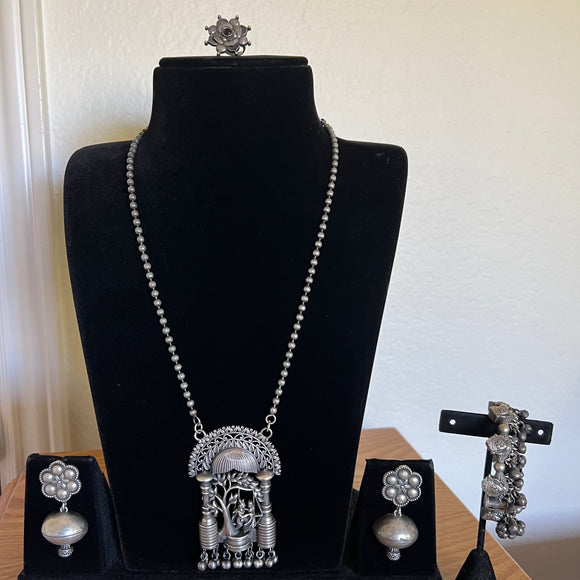 Brass Silver look-alike Necklace Combo Set - Kanaa