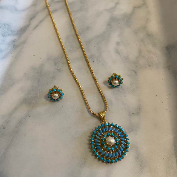 Pearl and Turquoise Pendant Set