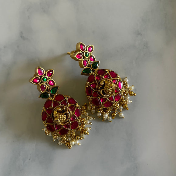 Antique Jadau Peacock Earrings