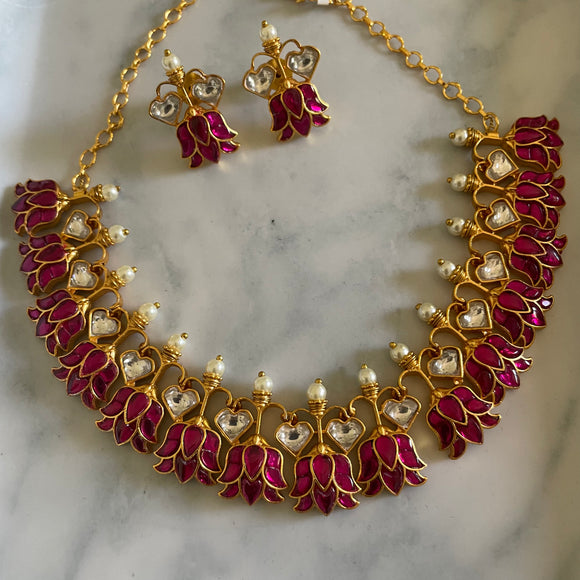 Antique Jadau Lotus Necklace