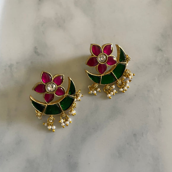 Antique Jadau Flower Earrings