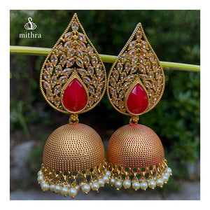 Meenakari Red Jhumka Earrings