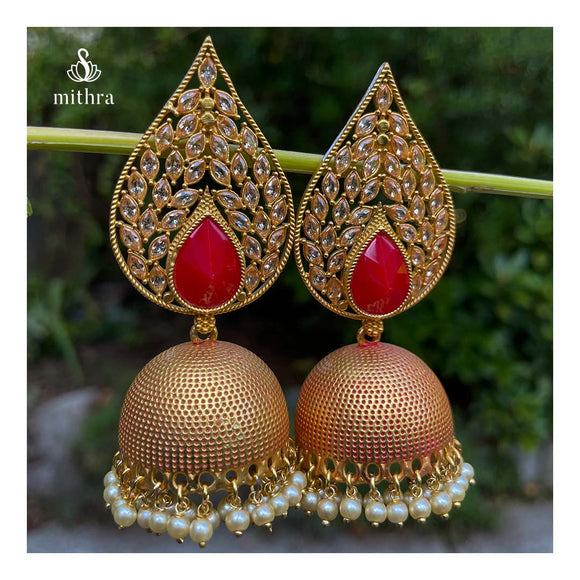 Meenakari Red Jhumka Earrings