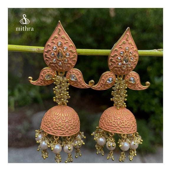 Peach Meenakari Earrings