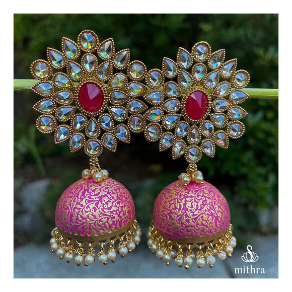 Pink Meenakari Jhumka Earrings