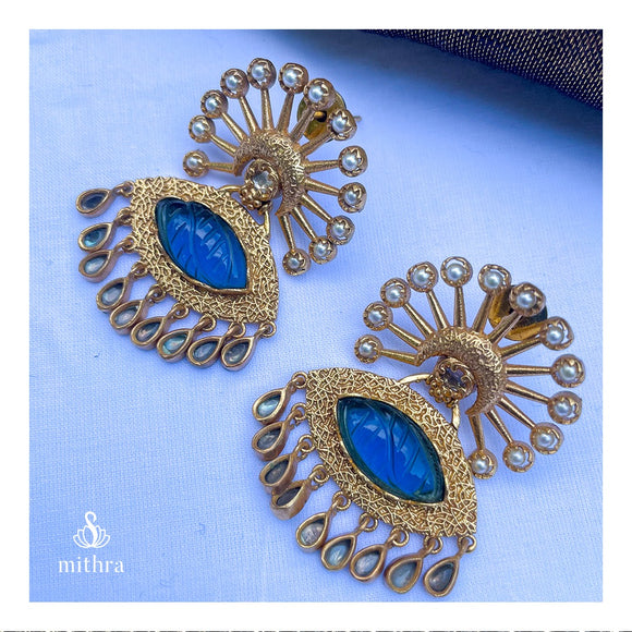 Blue Carved Stone Fusion Earrings
