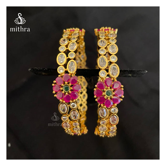 White and Pink Stone Bangles